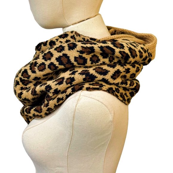 C C Infinity Scarf Wrap Leopard Animal Print Black Brown Ribbed Pullover Loop - Picture 6 of 8